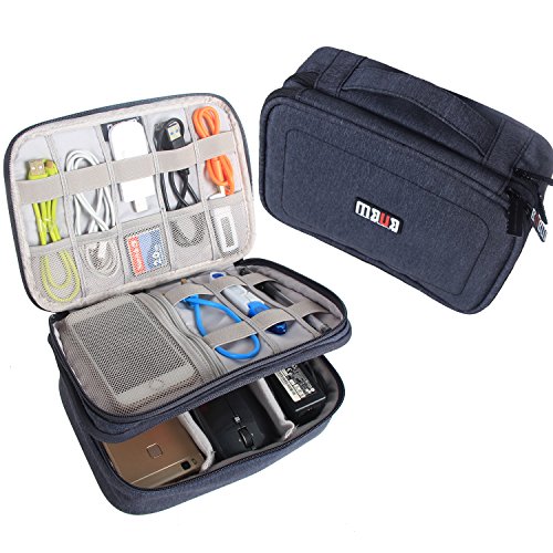 BUBM Tragbare Reisetasche mit Mehrfachfunktion Kabelorganiser Tasche mit Doppelschichten für Elektronische Zubehöre wie Netzteil, Maus und USB Stricks, Dunkelblau