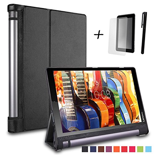 Bestdeal® Hohe Qualität Prämie Ultra Schlank Leicht Smart Cover Tasche Stehe Hülle für Lenovo Yoga Tab 3 YT3-X50F 10.1" Tablet PC + Displayschutzfolie und Stylus Stift (Schwarz)