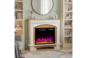 HOMAVO 23" Chimenea Eléctrica con Calefacción, 1000W/2000W Chimenea Decorativa, 12 Colores de Llama 3D, 4 Colores de Fuego de Madera, Control Remoto, Incluido Mueble Chimenea