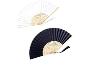 PHCOZY 2 Pcs Handfächer Klein Handfächer aus Stoff für eine Abkühlung im Sommer Faltbar Handfächer mit Quaste und Fan-Tasche - für Hochzeite Bevorzugung Aufführung Tanz Dekoration