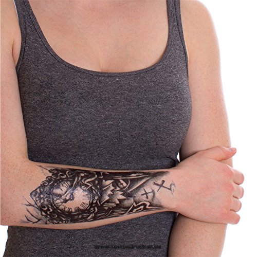 Temporäre Körperkunst entfernbares Tattoo – Uhr, Clock. Zombie, Tod Armtattoo – Temporary Fake Tattoo - 3