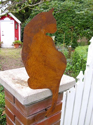 DEKO FIGUR SITZENDE KATZE METALL 50cm HOCH ROST PATINA GARTENDEKO KANTENHOCKER
