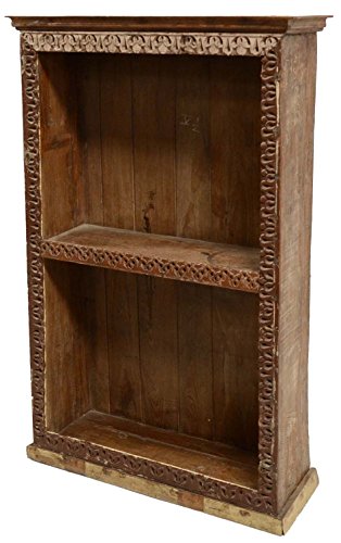 Guru-Shop Rustikales Bücherregal, Massivholz, Kolonialstil, Indien, Braun, Teakholz, 144x73x25 cm, Weinregale & Kleine Regale