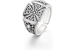 Auriselle Hombres Vikingo Anillo con Crucifijo Tallado Patrón, Abierto Ajustable Retro Punk Joyería Gótica, Unisex Vintage Fiesta de Navidad Regalo para Hombres Niños Señoras