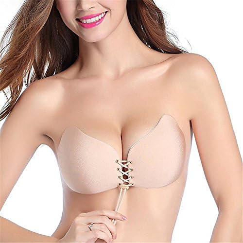 jiuer Strapless Bra, Self Adhesive Bra Reusable Silicone Push-Up Invisible Bras For Women,For Backless Dress (B, Nude)