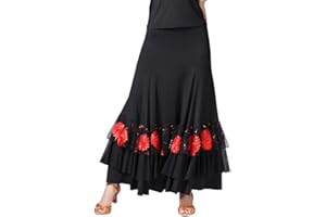 Hellery Elegant Ladies Ballroom Spanish Flamenco Dance Skirt - Long Waltz Dancing Dresses Costume - Black+Red, as described