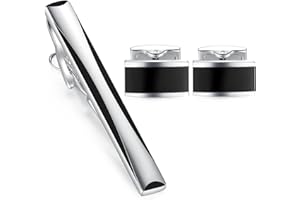 HONEY BEAR Boutons de manchette Pinces à Cravate Set pour le cadeau d'affaires de mariage de chemise d'hommes.Noir 5.4cm