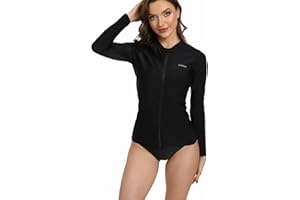 SURFEASY Womens Rash Vest Zipper Long Sleeve Sun Protection Swim Shirt UPF50+ Quick Dry Ladies Swimsuits Wetsuit Rash Guard Tops
