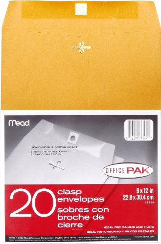 Mead envel clasp brown 9x12 20ct 76020 (043100760207)