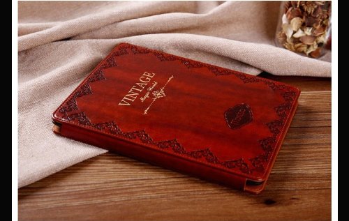 Vandot 3in1 Muster Pattern PU Leder Smart Case Hülle für iPad mini 3, iPad mini 2 (Retina Display) / iPad mini Luxus Flip Painted Druck Tasche Folio mit Ständer Stander Halter Magnetic Button Shell Schutz Bag Etui + Glitzer Krone Crown Anti Staub Schutz + Bling Metall Stift Pen – Retro Vintage Braun Business Blume Floral - 3
