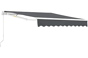 [EN.CASA] Tenda da Sole a Muro con Bracci Estensibili e Manovella - 350 x 250 cm (LxP) - Tettuccio Parasole con Protezione Raggi UV - Grigio Scuro