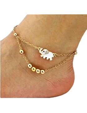 Elefant Fußkettchen Elegantes Goldenes Nettes Elefant mit Perlen Fußkette