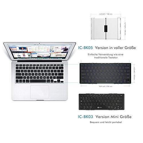 iClever IC-BK05 Ultra Slim Tri-klappbare Bluetooth QWERTZ Tastatur, RGB Beleuchtet, Mini Wireless / Verkabelt Keyboard Deutsch-Layout für iOS, Windows, Android Smartphone und PC Tablet - 5