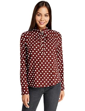 oodji Ultra Damen Viskose-Bluse mit Bindebändern am Kragen