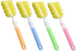IANULUS 12 Stück Schwamm Langen Griff Reiniger, Schwamm Sbürste, Flaschen Reinigung Sbürste, 360 Grad Ohne Toten Winkel Sauber Und Leicht Zu Zerlegen, Für Weingläser, Gläser, Wasserflaschen