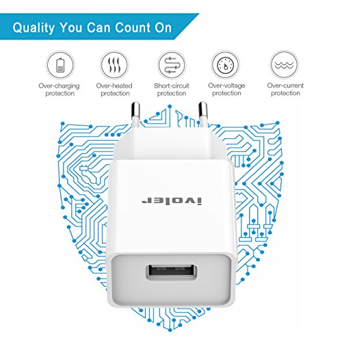 iVoler Super Mini Caricatore da Muro Portatile a 1 Porte (12W/ 2.4A Max) Incluso un Cavo 2 in 1 Type C e Micro USB (1m) per Samsung Galaxy S9 / S9 Plus / S8 / S8+ / S7 / S7 Edge / S6 Edge/S6 Edge+, iPhone, Huawei, ASUS, LG, Microsoft Lumia, Motorola, Ultra Compatto Caricabatterie USB Alimentatore Caricatore da Parete con Tecnologia di Ricarica Rapida Qsmart per iPhone, iPad, Android Smartphone, Tablet, e gli altri dispositivi USB. - Bianco