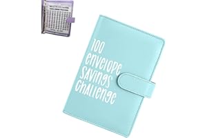RABLUE 100 Envelope Challenge Binder, 100 Saving Challenge Binder with Cash Envelopes, Easy and Fun Way to Save $5,050, Budget Binder Planner Book for Budget Planners and Money Savers (Cyan)