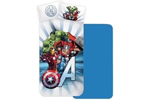 cartoon Juego de sábanas para niños, juego de 3 piezas, sábana bajera, sábanas, fundas de almohada, cama individual, 100% algodón (Avengers)