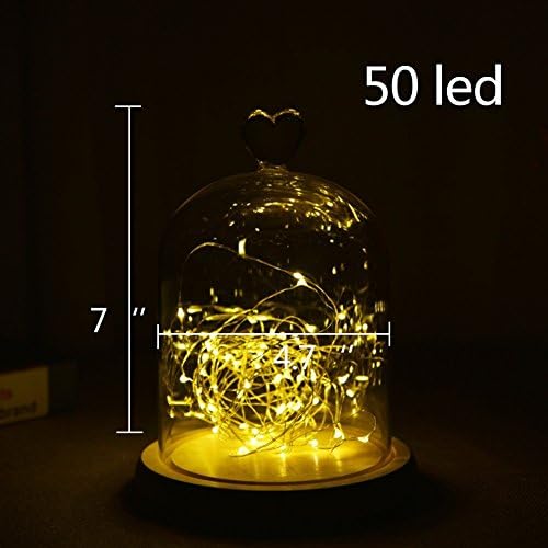 Agywell Glass Dome Lamp Bell Jar Display Dome wooden Base Battery Operated LED Fairy Light ideal for Decoration Anywhere. (50LED)