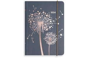 Matilda Myres 2024 Diary - A6 Day a Page Diary - Daily Journal - Diary January to December 2024 - A6 Size - Elastic Closure - Grey