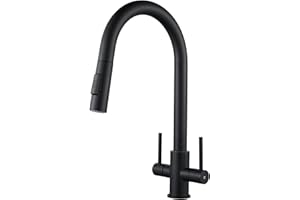 Kitchen Tap with Pull Out Sprayer NewEast Swan Neck Kitchen Sink Mixer Tap Matt Black Dual Lever Swivel Spout Monobloc Kitchen Faucet