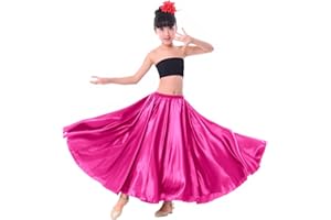 VNOEVW Girls Satin Full Circle Long Skirt for Belly Dance Folkloric Mexican Performance Prom Photoshoot
