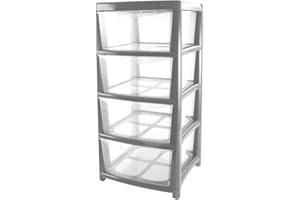 AAD 4 Tier Grey Storage Chest Drawers | Plastic Drawers Storage Unit | Home/Office Organiser | H82 x L38 x B37cm