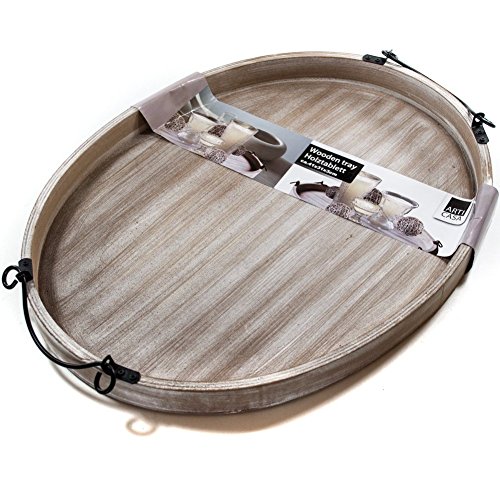 Holztablett 41x31x3cm Oval Holz Tablett Deko antikfinish Serviertablett Landhausstil Kerzentablett … - 2