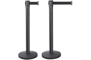 Yaheetech 2 Poteaux de Guidage Barrière de Sécurité Passage pour la Contrôle de Foules Poteaux de Balisage avec 2 Rubans Rétractables de 200cm - 92cm de Haut pour l'Ecole Bar Hôtel Potelet Noir