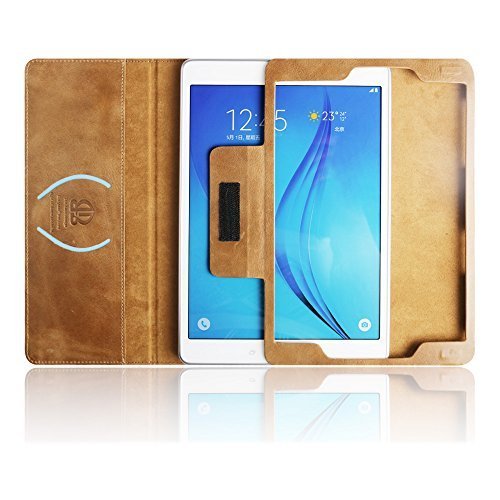 Samsung Galaxy Tab A 9.7 Hülle, Boriyuan Echt Leder Case Schutztasche aus echtem Leder mit Standfunktion, Auto Sleep Wake up und Fach für Kreditkarten, mit Displayschutzfolie + Stylus für das Samsung Galaxy tab a 9,7 Zoll – (Braun) - 8