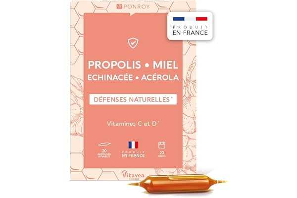 Yves Ponroy Défenses Naturelles - Complément Alimentaire Système Immunitaire - A base de Miel, Acérola, Propolis, Echinacea, Vitamine C, Vitamine D - 20 Ampoules - 20 Jours - Fabriqué en France