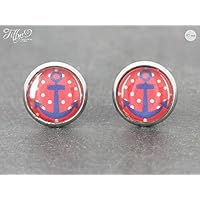 Ohrstecker Edelstahl * Cabochon- Anker - Dots - 10 mm