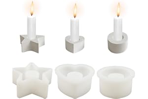 LAKSOL 3 Stück Silikonform Kerzenhalter, 3D Silikonformen Gießformen Kerzenhalter,DIY Stabkerzenhalter Silikonform Ostern,Stern Runde Herzförmig für Gips Teelicht Epoxidharz Gießformen Kerzen