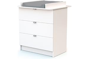 WEBABY - Commode à langer 3 tiroirs Blanc ALBA | 3 tiroirs | 79 x 65 x 92 cm | Plan à langer amovible inclus