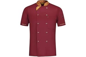 WMOFC Kochjacke,Chef Uniform, Herren Damen Kurzarm Baumwolle Küchen Koch Jacke, Kostüm Restaurant Hotel Cafe Chef Mantel