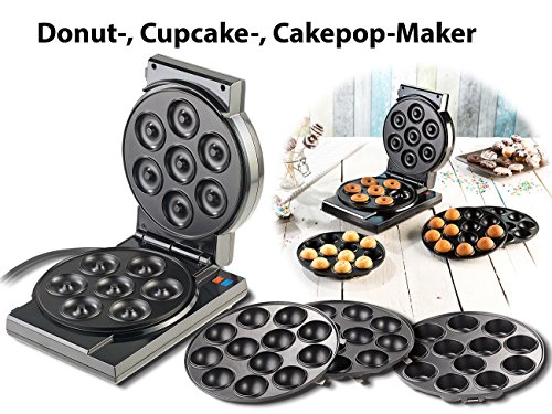 Rosenstein & Söhne 3in1-Donut-, Cupcake- und Cakepop-Maker, antihaftbeschichtet, 850 W - 8