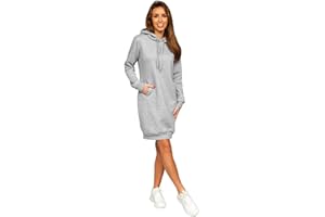 BOLF Damen Sweatkleid Lang Sweatshirt Longshirt Oversize Hoodie Tunika Sportkleid Kapuzenpullover Kapuzenkleid Weich Und Bequem Hochwertiger Baumwollmischung Fitness Sport Basic Einfarbig Uni [A1A]