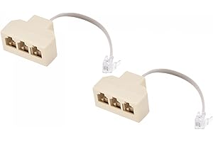 sourcing map Divisor de Conector Telefónico, Bifurcador de Telefono RJ11, Adaptador Enchufe Macho 6P4C a 3 Hembras, Divisor de Línea Telefónica con Cable de Extensión Telefónica, 2 Piezas