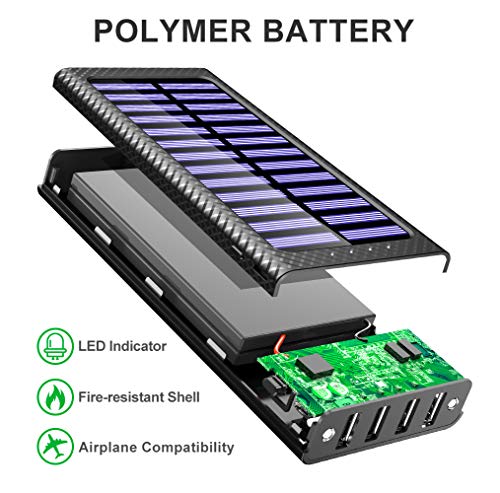 Batterie Externe TSSIBE 24000 mAh Power Bank 5 8A 4 Ports Solaire Chargeur Portable avec 3 Entr  es  USB C et Lightning et Micro  et LED Lumineuse pour iPhone X   8   7   6   6S Plus 5S  iPad  Samsung Galaxy  Huawei  Smart Cell Phones and Tablet