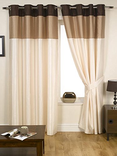Kliving 90 X 90 -Inch 100% Polyester Harmony Natural Faux Silk Lined Eyelet Curtains