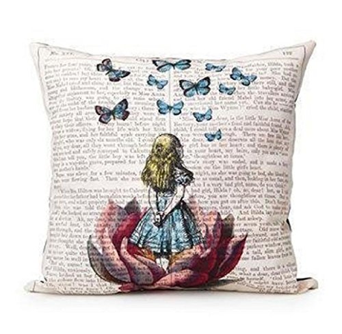 Tonsee Einzigartige Mode Design einer Seite drucken Satin Stoff Alice In Wonderland Throw Kissen Cover(size 45 CM X 45 CM) (beige)