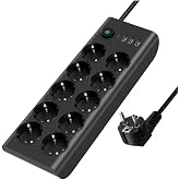 SMAYLING 10&rsquo;lu Akım Korumalı Priz 3680W | 3 USB-A + 1 USB-C Girişli &Ccedil;oklu Grup Priz | Anahtarlı 2 Metre Uzatma Kablosu | &Ccedil;ocu