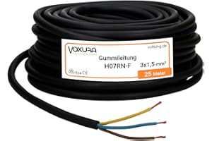 Voxura H07RN-F 3x1,5 mm² 25 Meter Gummileitung flexibel mit Schutzleiter 3G1,5 UV-resistent ölbeständig für Außenbereich Campingkabel Baustellenkabel