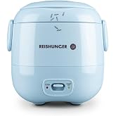 REISHUNGER Mini Rice Cooker - Light Blue - 0.3 L - 1-2 Servings | Ceramic Coating - Premium Pot - Compact size for small hous