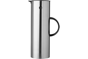 ‎STELTON Stelton Isolierkanne EM77 - Doppelwandige Isolierkanne für heiße/kalte Getränke - Tee- & Kaffeekanne mit Glaseinsatz, Magnetverschluss, Schraubdeckel, Vintage-Design - 1 Liter, Stahl