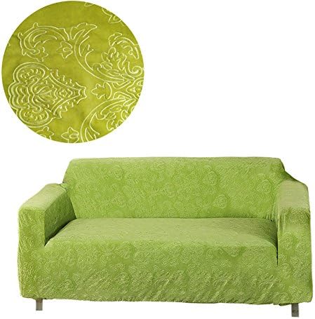 MOVING GARDEN Jacquard Stretch Sofa Covers Textured Elastic Fabric Chair Loveseat Couch Slipcovers Kids Pets Protector (2 Seater, Grass Green)