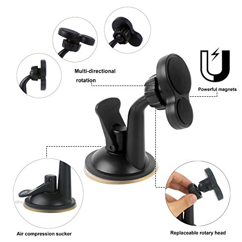 Supporto magnetico per telefono cellulare per auto, supporto per ventosa d'aria, rotazione di 360 gradi-2 in 1 cruscotto per auto universale / parabrezza / supporto per presa d'aria per GPS smartphone