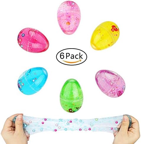 KaliningEU Fluffy Slime,Crystal Non-Sticky Easter Egg Slime Clay with Beads, Soft Scented Stress Relief DIY Putty(6 pack)