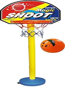 NIPPON Kids Plastic Basket Ball Kit with 5 Level Adjustable Stand for 2-6 Years (LW-NT019_OG, Multicolour)