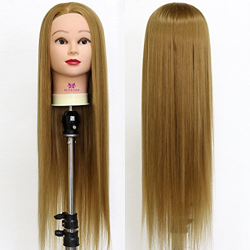 Neverland Beauty 26" Long Smooth 100% Synthetic Brown Hair Hairdressing Equipment Styling Head Doll Mannequin Training Head Tools Braiding Cutting Student Practice Model with Clamp #27 UK Stock